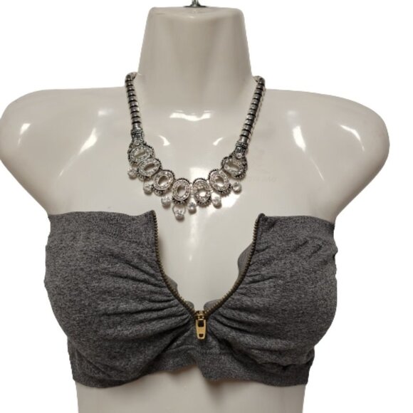 GREY Padded Tube Top Zippered Bandeau One Size - New - Picture 1 of 7
